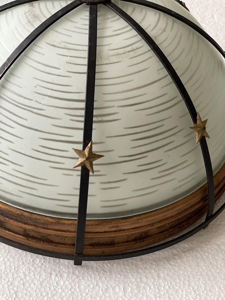 Antique Art Deco Caged Flush Mount Chandelier Ceiling Light Dome 2 Available