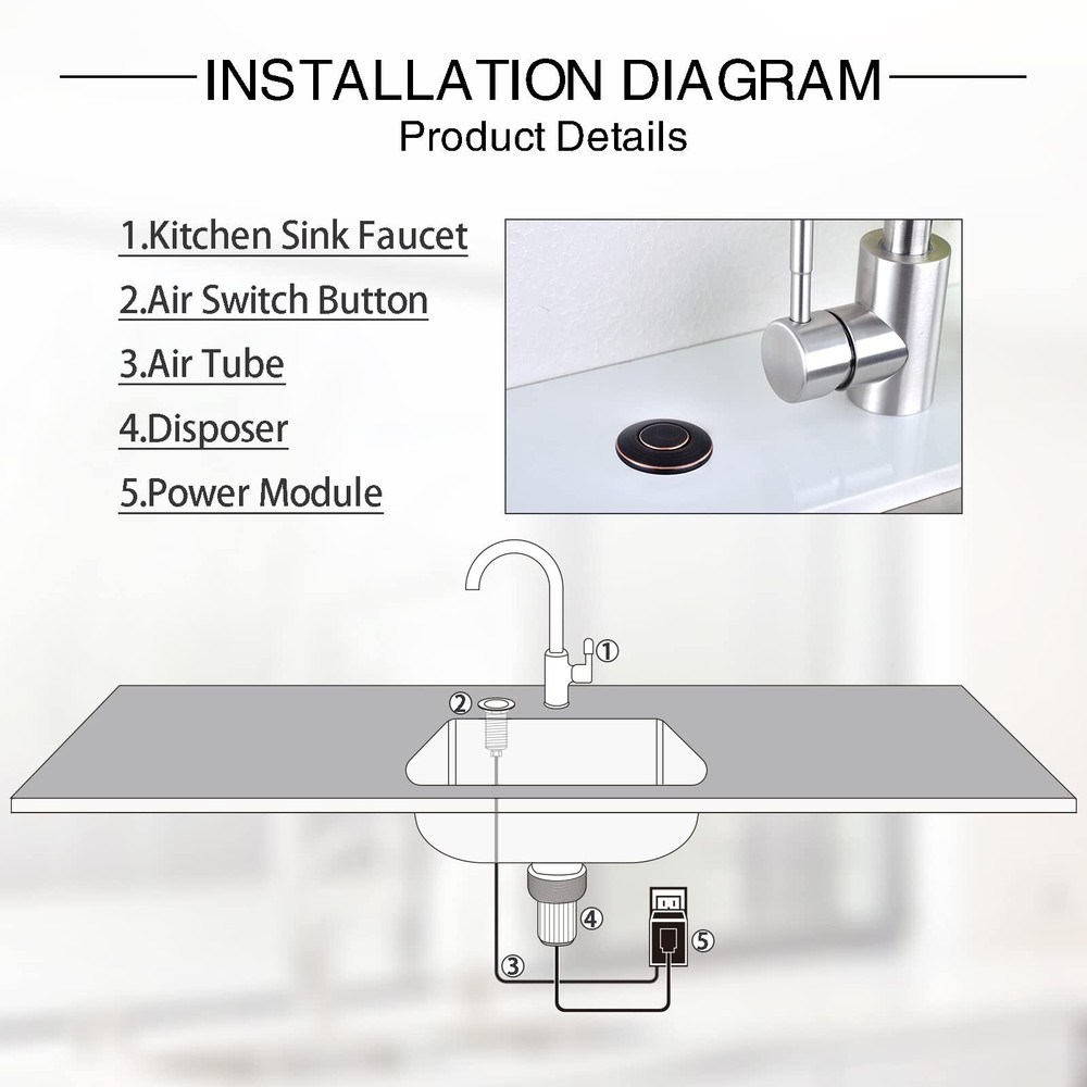SINKINGDOM Garbage Disposal Air Switch Kit with with Long Button, Oil Rubbed ...