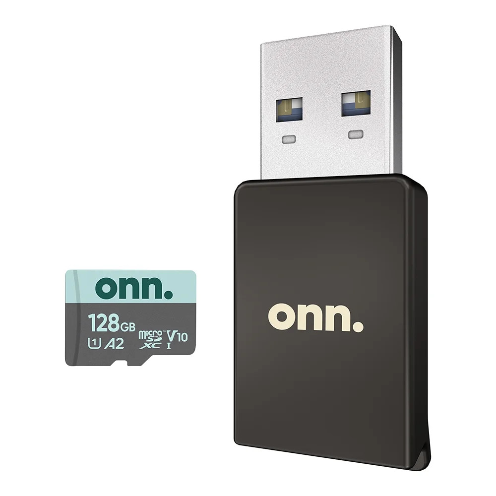 Onn. 100130491 128 GB Class 10 U1 MicroSDXC Flash Memory Card & Reader Bundle