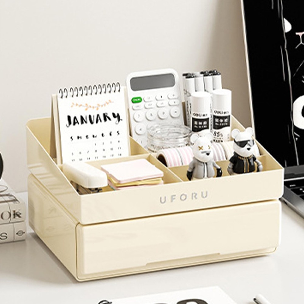 Desk Organizer with 6 Compartments, 2 Tier Stackable Storage Drawers Plastic ...