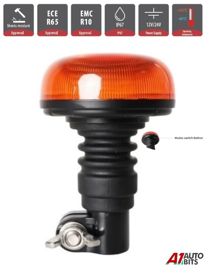 12V 24V Compact Led Beacon Flexi Din Pole Flashing Warning Strobe Light Amber