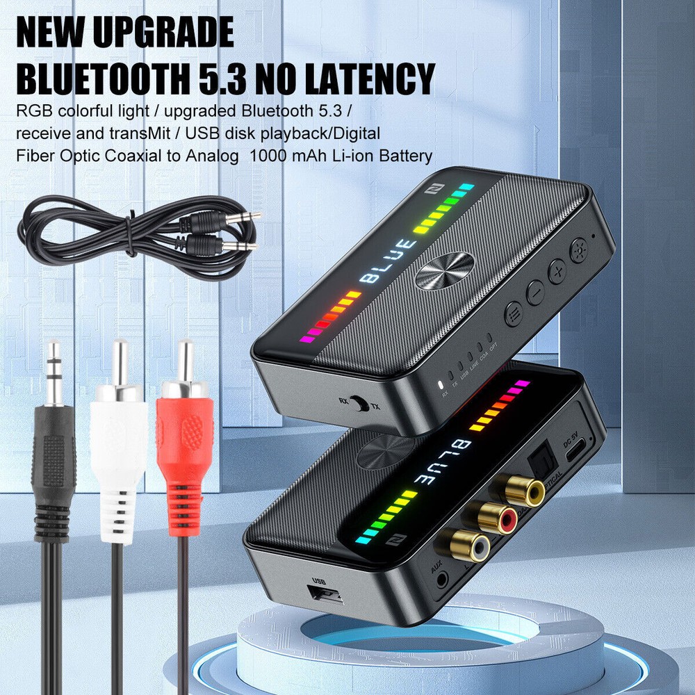 Bluetooth 5.3 Receiver Transmitter Wireless 3.5mm AUX NFC to 2 RCA Audio Adapter