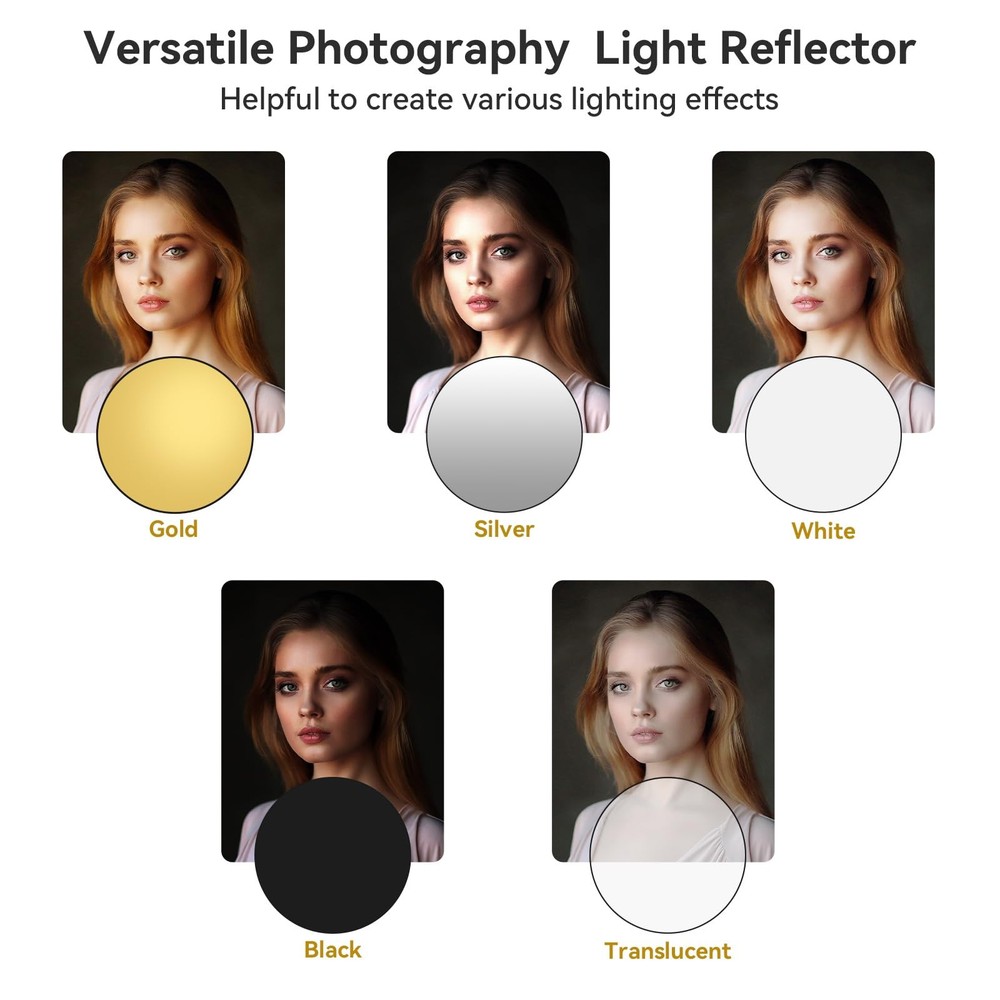 Light Reflector Stand Kit with Stand Diffuser 5 in 1 Collapsible Multi Disc w...