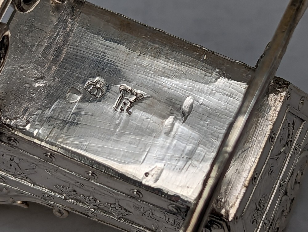 1899 Victorian baby’s Solid silver miniature cradle with gold guilded interior