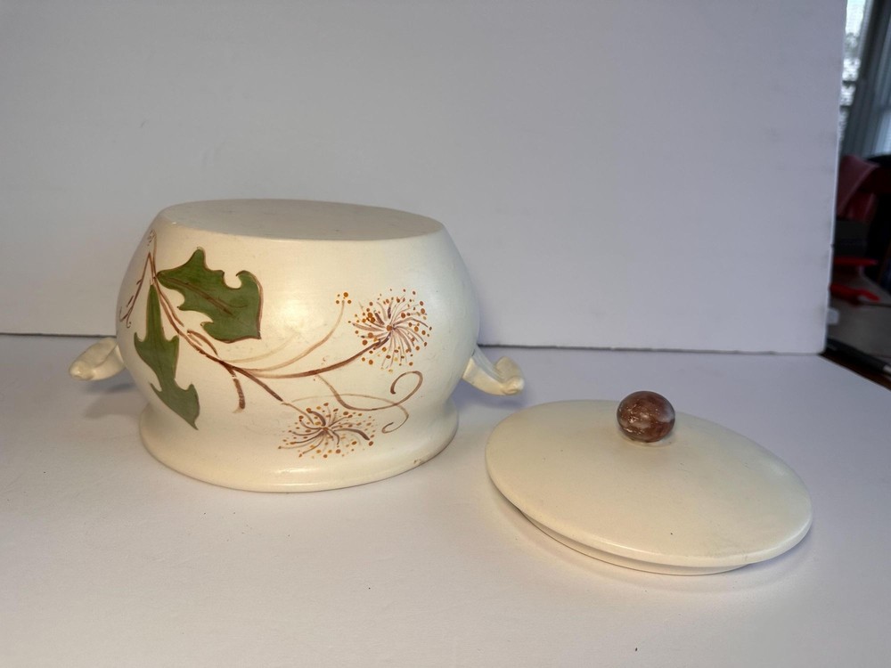 Ceramic Bean Pot Casserole with Dandelion Design - Studio Hand Painted & Signed