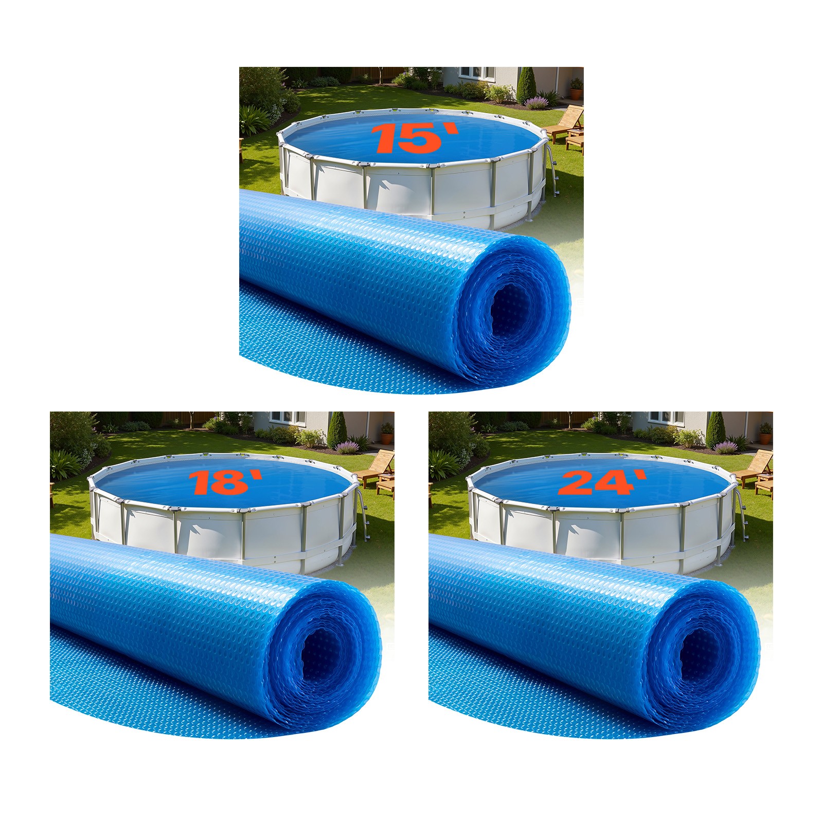 Uimoso 12 Mil Solar Pool Cover - 15/18/24 ft for Round Pools Solar Heating Cover