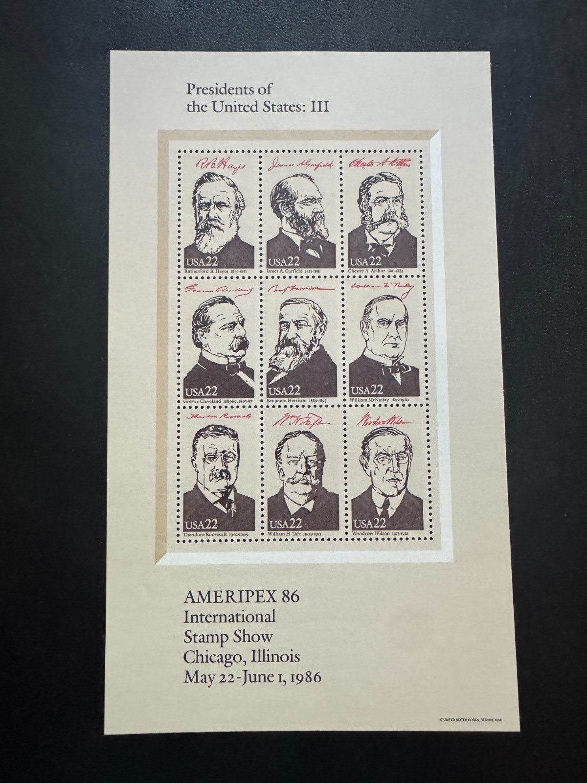 Scott #2216-19 Ameripex Presidents 4 sheets of 22¢ Stamps (1986)