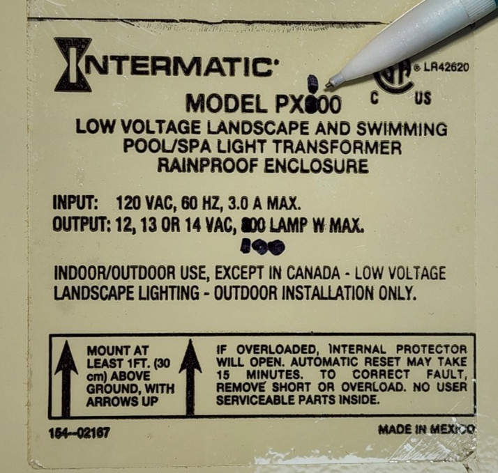 Intermatic PX100 Low Voltage Pool/Spa Light Transformer 12, 13, 14V, 100W *Read