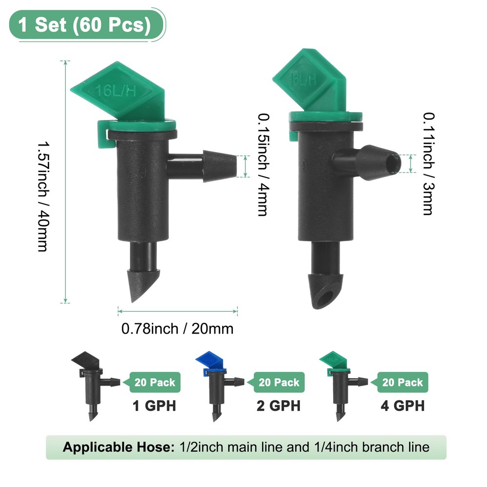 60-Pack Flag Irrigation Dripper Emitter, Drip Irrigation Connect Kit