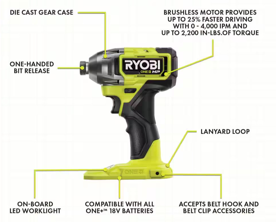 Ryobi PBLCK01K - HP 18V Brushless Cordless Compact 1/2" Drill & Impact Drill Set