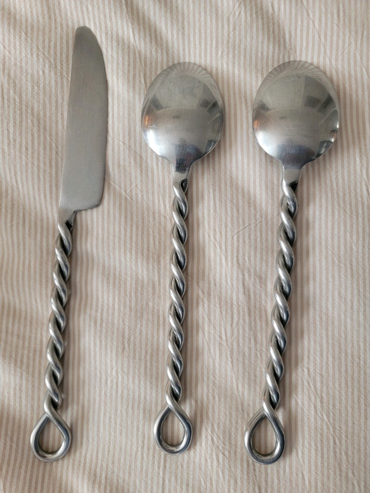 Silver Braid Stainless Steel 3-Pc Flatware Set.