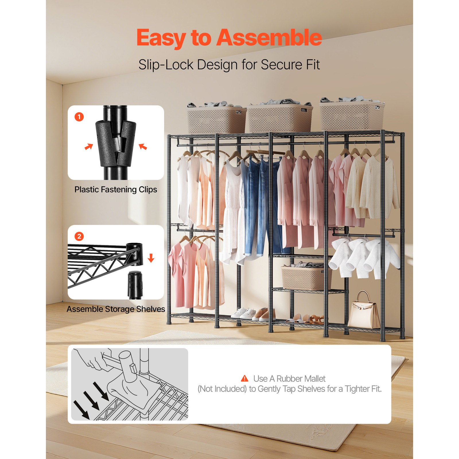 Uimoso Adjustable Height Garment Rack with 4 Hanging Rods for Clothes Storage
