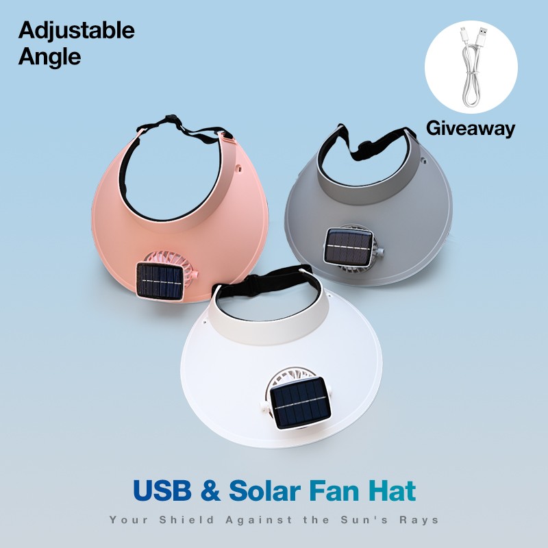 USB & Solar - Powered Visor Fan Hat (Pink/Grey/White)