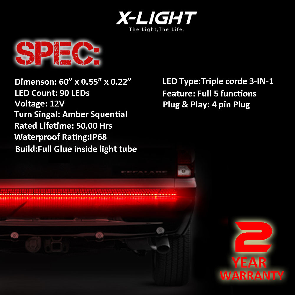 60" REDLINE TAILGATE LED LIGHT BAR 5 Functions RUNNING/SIGNAL/BRAKE/REVERSE