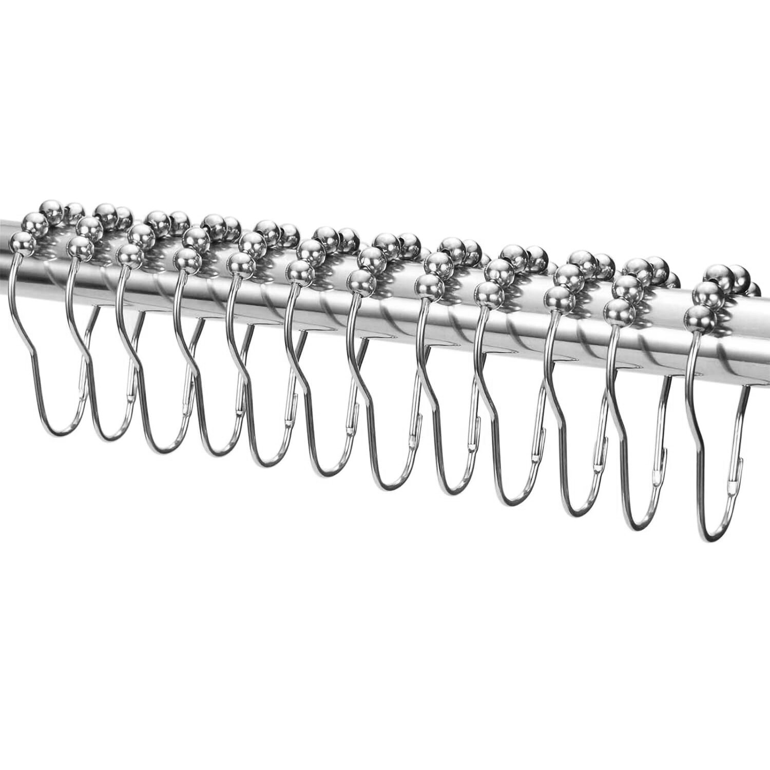12 Sets of Shower Curtain HOOKS RINGS Stainless Steel Roller Set for Bathroom