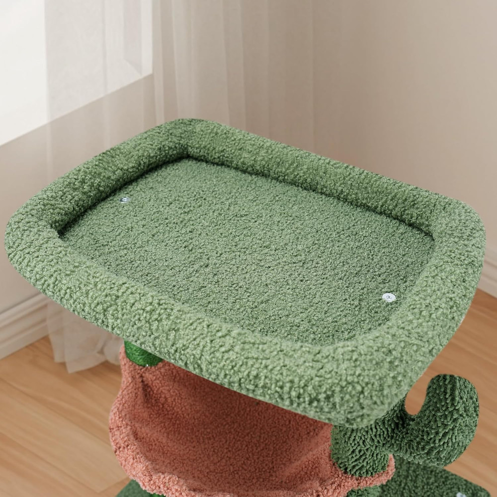 37.4" Cactus Cat Tree Tower with Twin Condos Scratching Post & Hammock