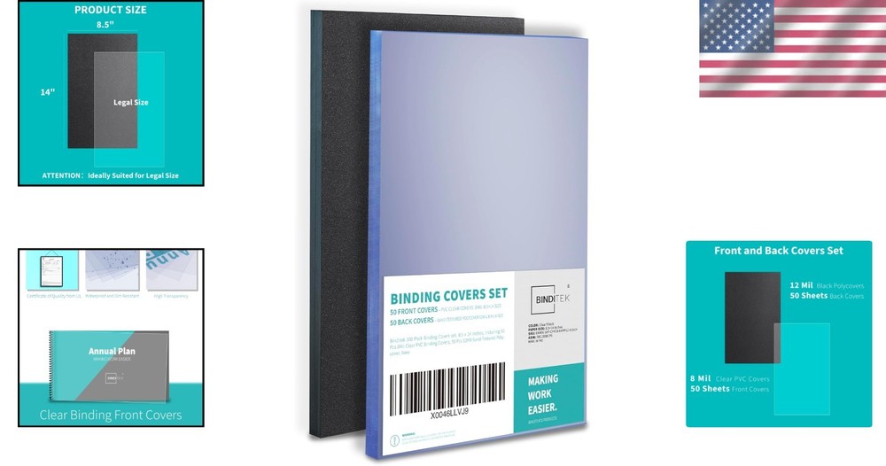 100 Pack Binding Covers and Backs Set, 8.5 x 14 In