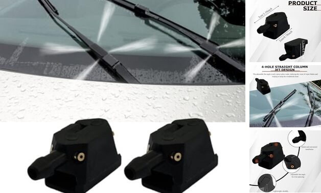 2 PCS Front Windshield Washer Nozzles Arm Mounted Spray Jets, Windshield