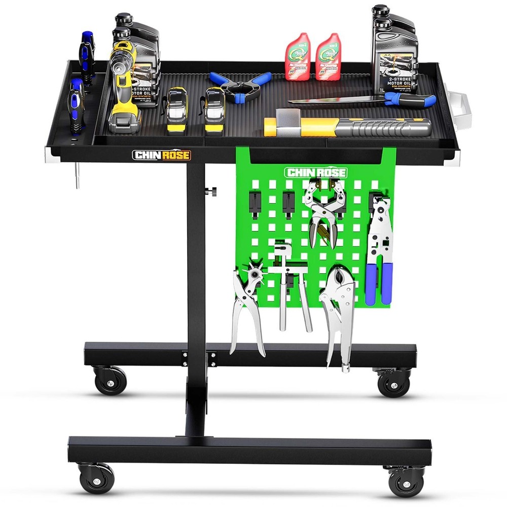 Rolling Tools Cart w/ Wheel Adjustable Height Mobile Work Table Adjustable Cart