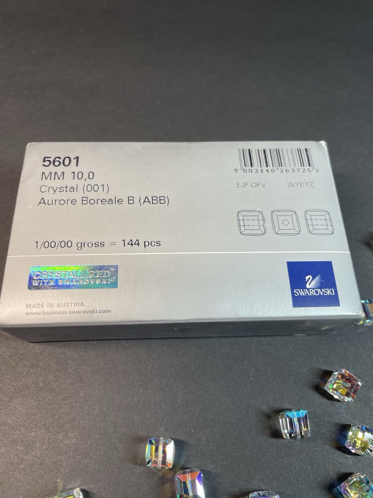 144 Factory Pack Swarovski Crystal 5601 AB Square 10mm Beads Aurora Borealis