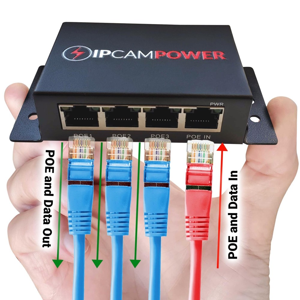 POE Powered 3 Port Switch & Network Cat5 Cat6 Midspan Cable Range Extender Pa...