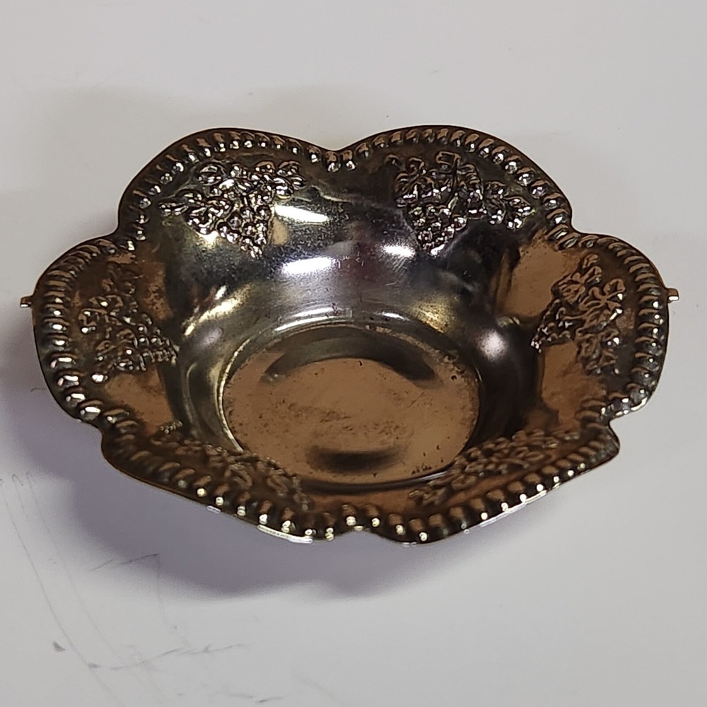 Two Small Silver Plated Trinket/ Dishes Grape Pattern Hong Kong