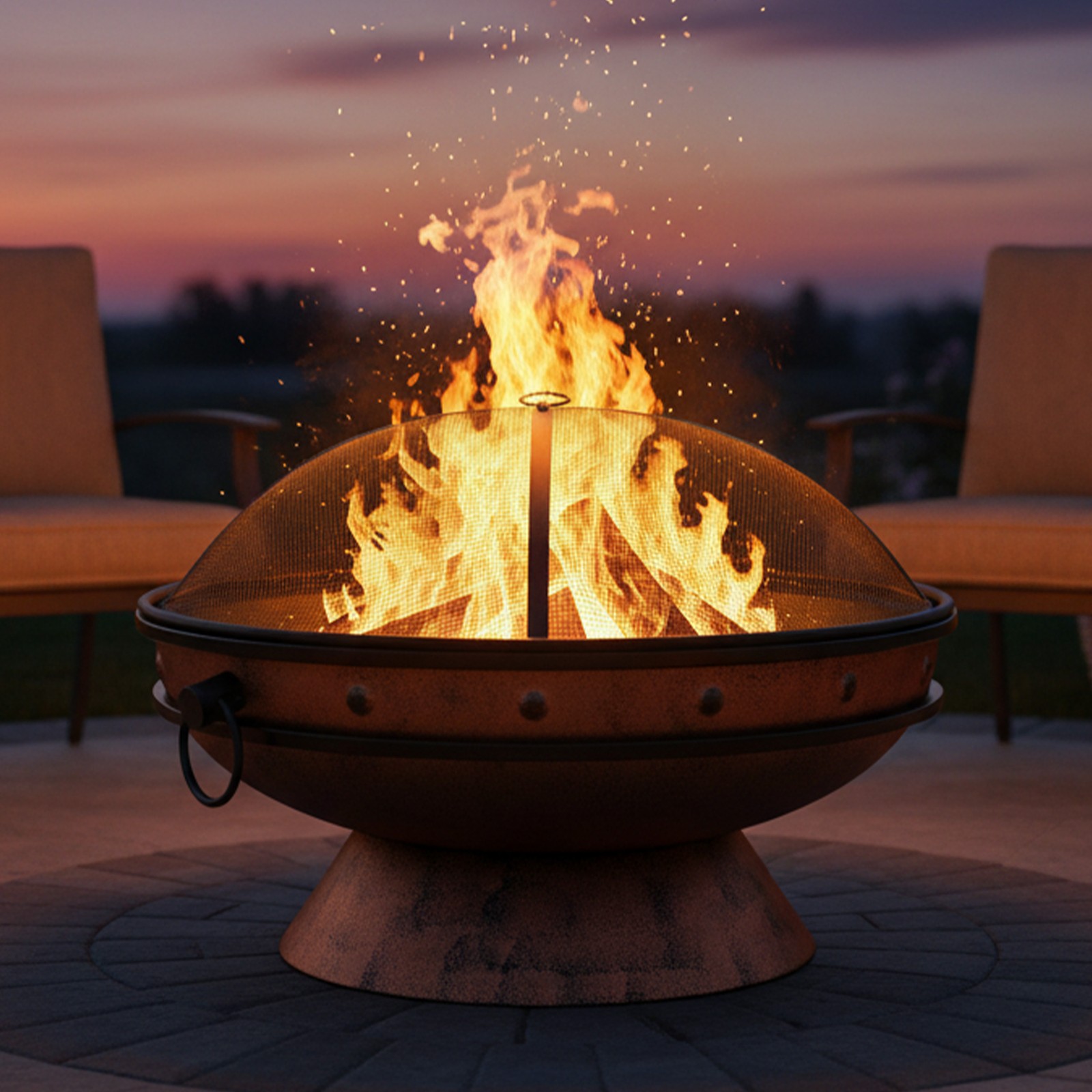 30 in Raised Outdoor Fire Pit Bowl with Spark Screen - Copper by Sunnydaze