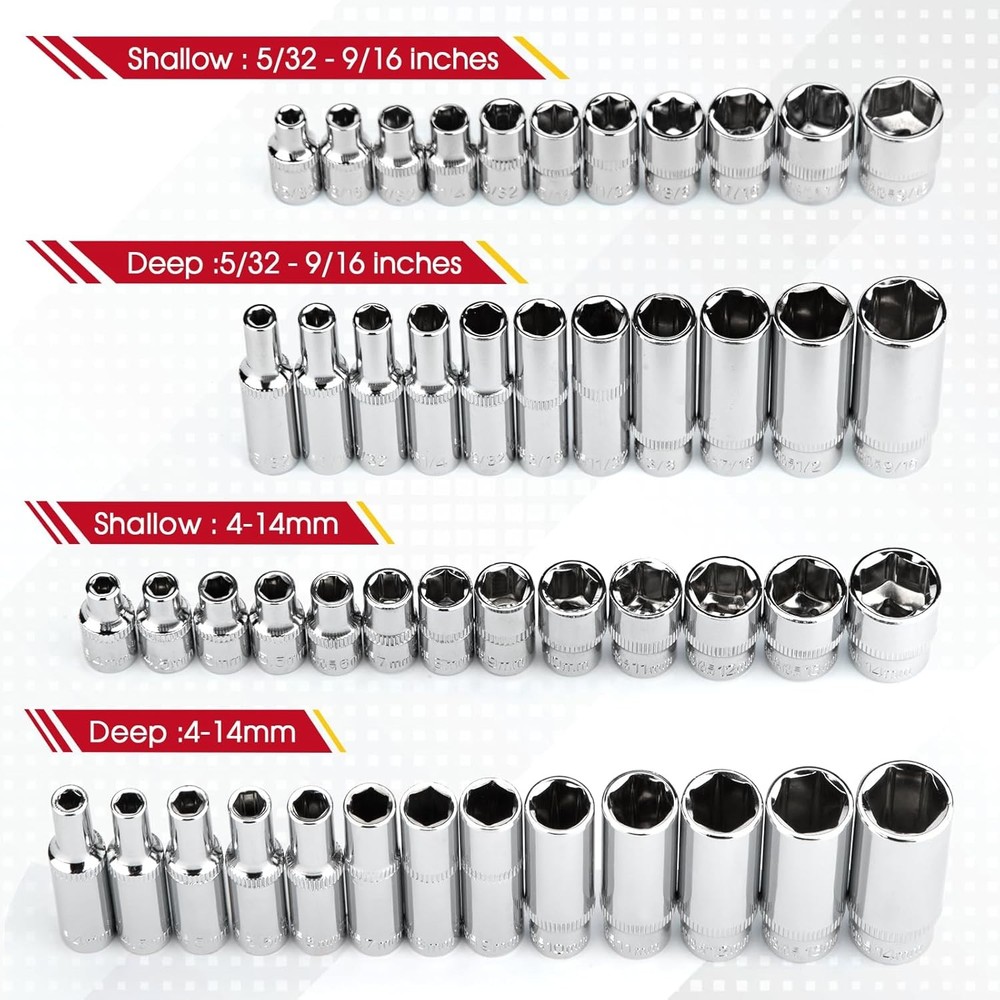 1/4" Drive Socket Set 74-Piece, 1/4” Drive Master Socket Set with Ratchets, 1/4"