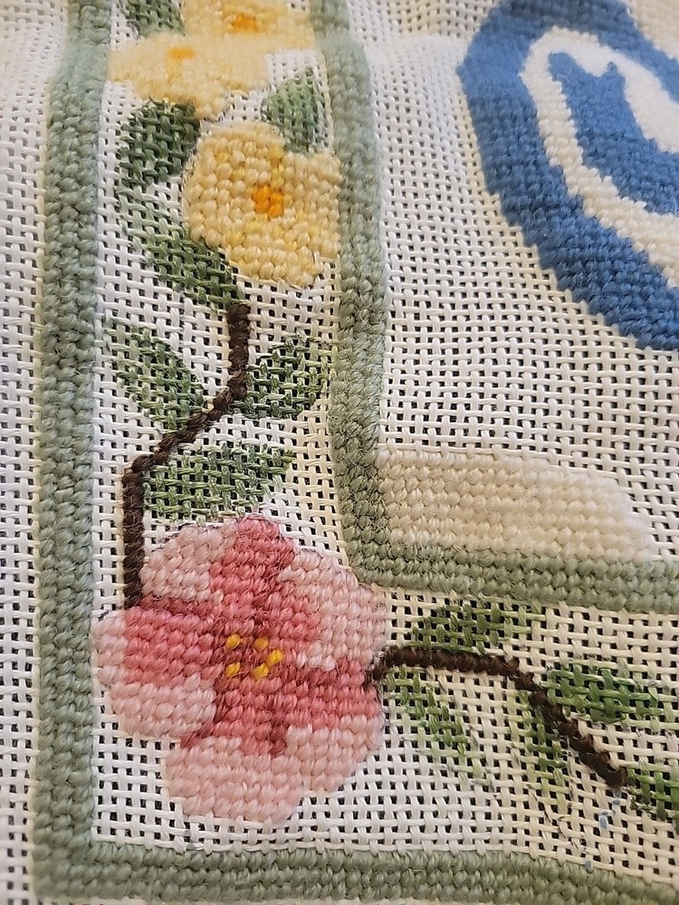 Initial M partially Complete Needlepoint Canvas 16" Pillow Size
