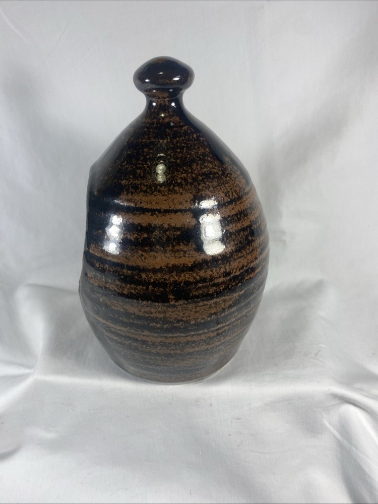 Rustic Brown Stoneware Salt Pig - 8" tall