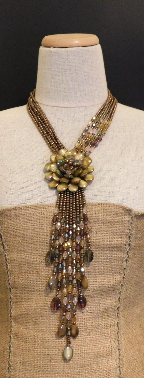 Vintage JOAN RIVERS AB Golden Bronze Starlet Floral Bead Statement Necklace