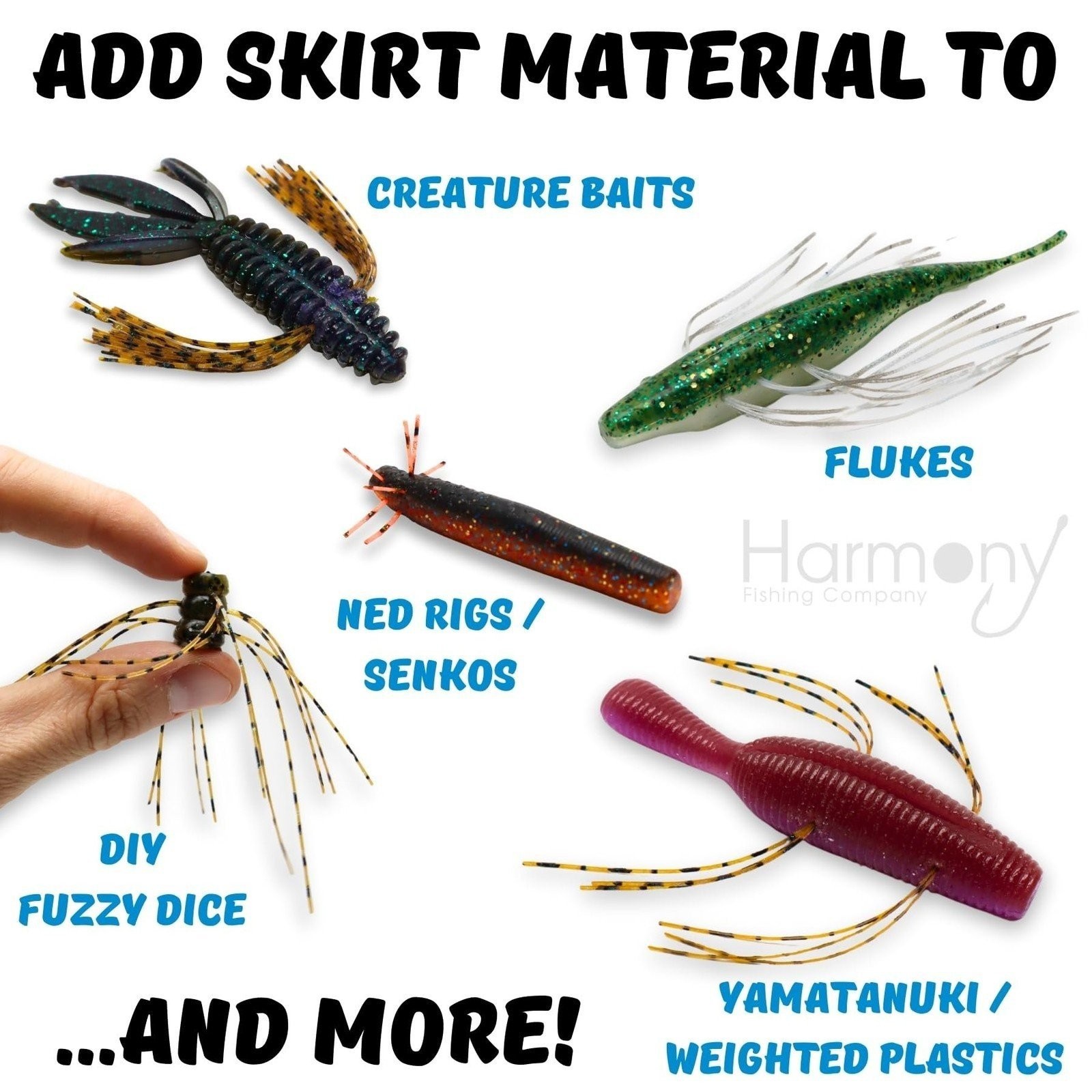 Harmony Fishing Skirt Threader (2-Pack + 8 Skirts) - Create DIY Fuzzy Dice Baits