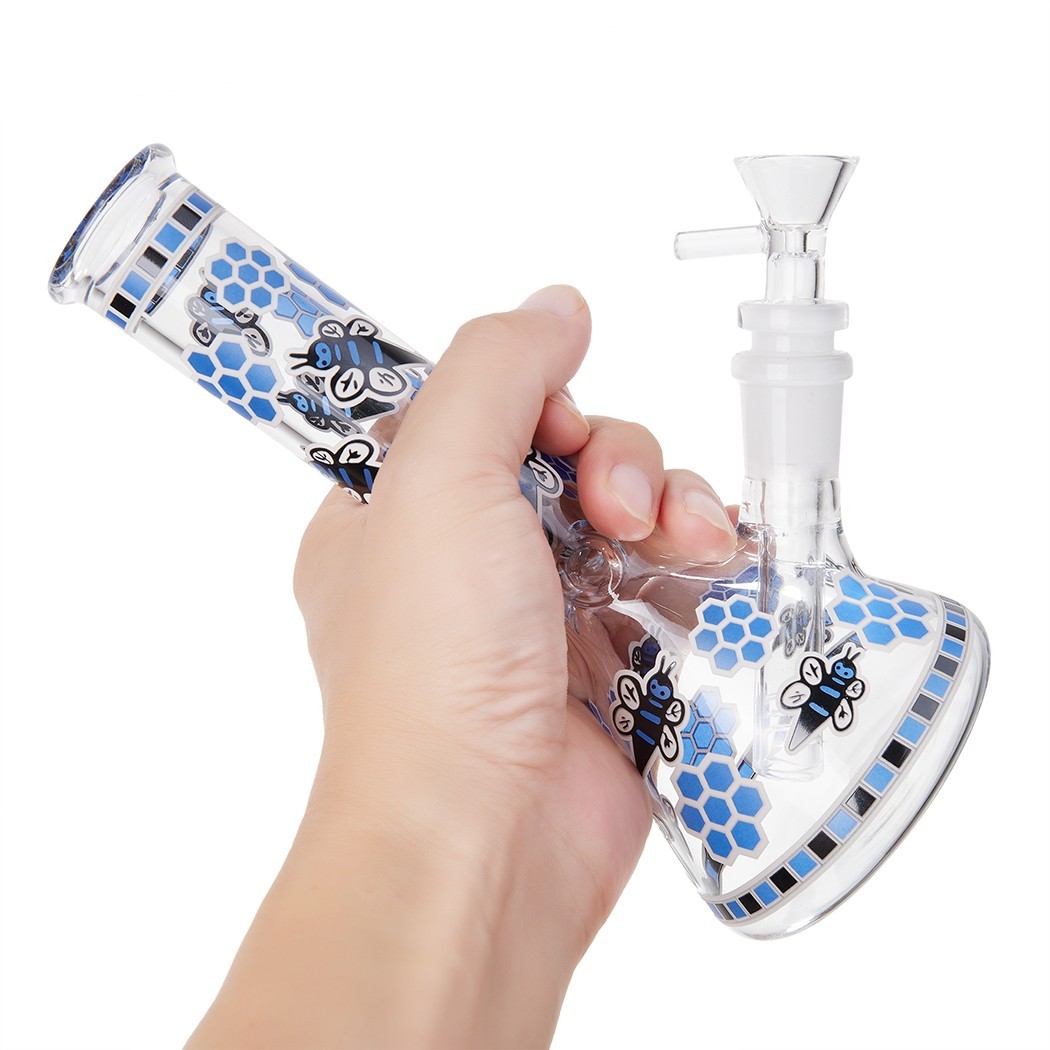 7.8" Honeybee Fluorescent Glass Bong Water Pipe Smoking Tobacco Beaker 14MM