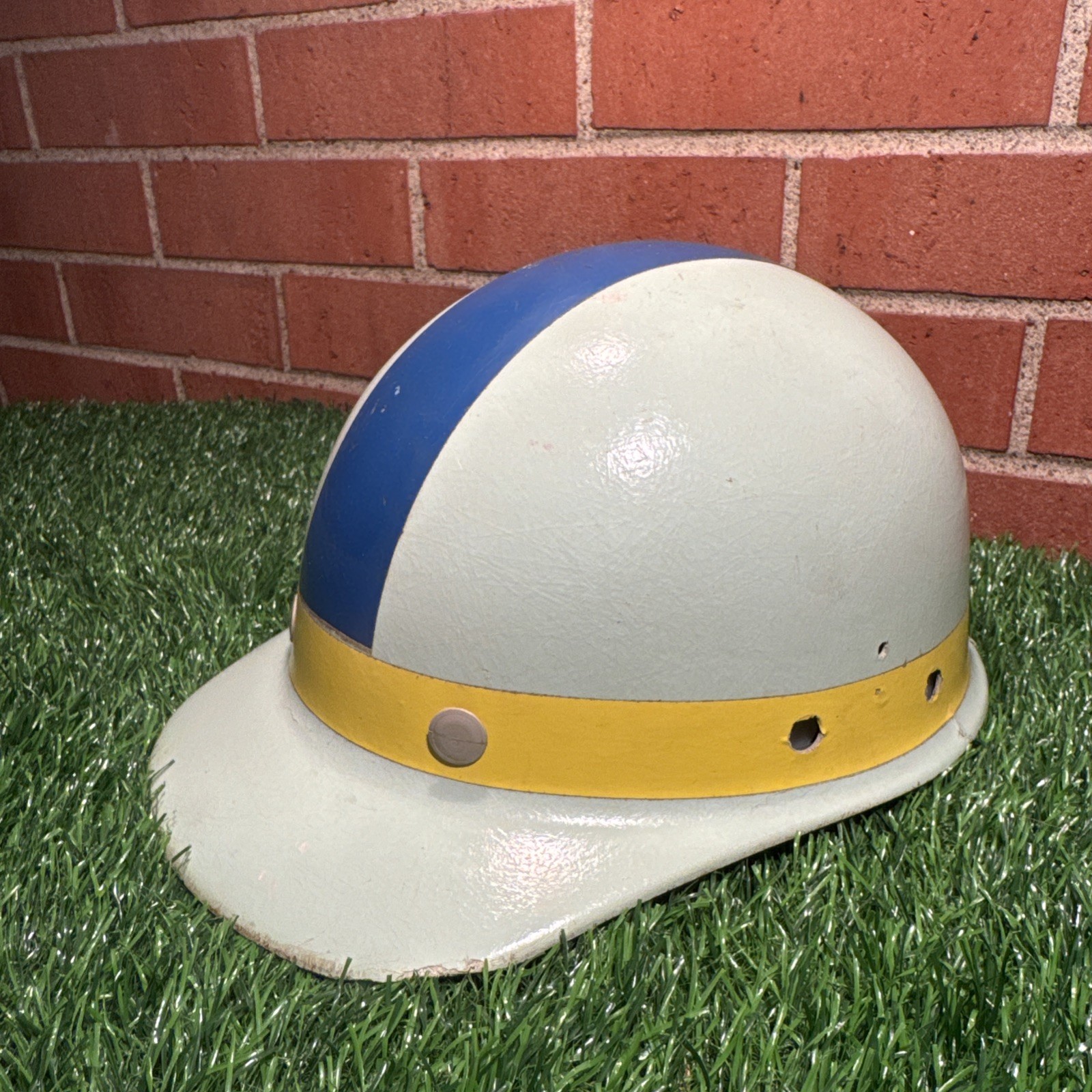 VTG 1969 Super-Glas Hard Hat with Blue and Yellow Stripe Design Kraft Foods?