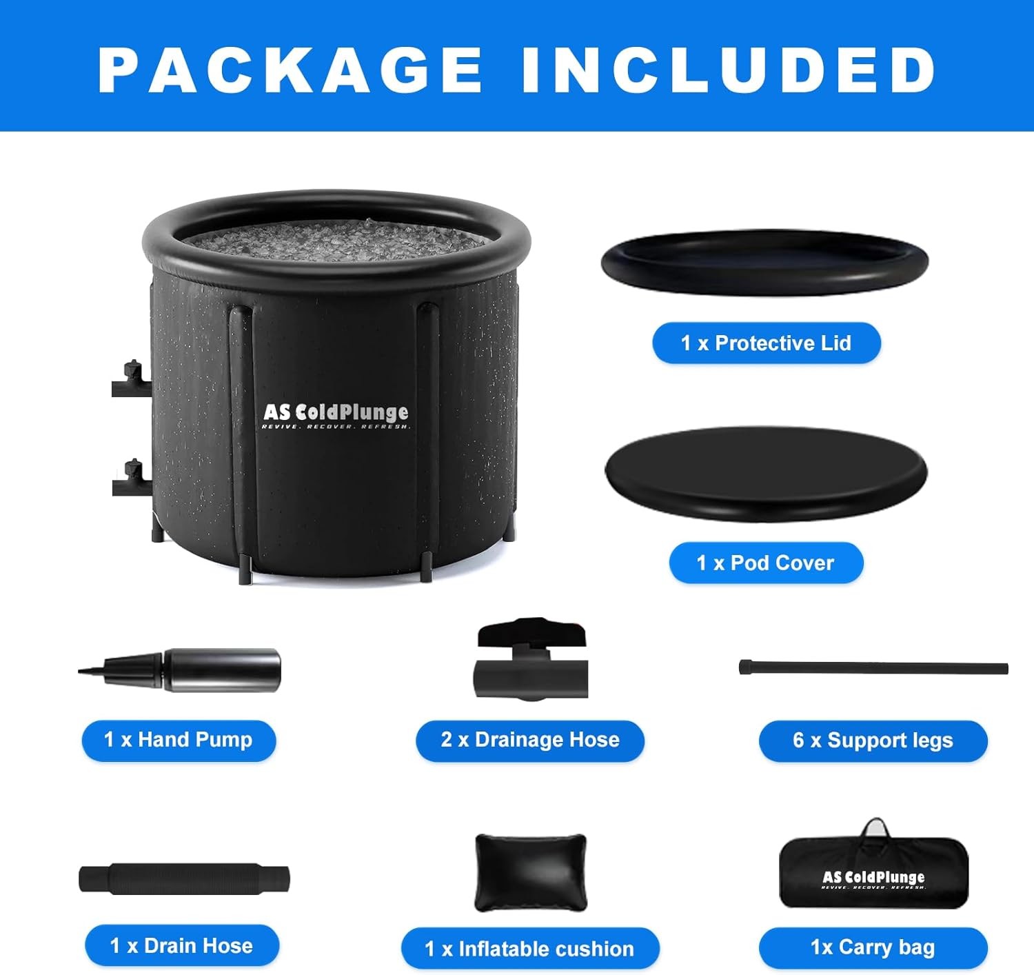 XL Ice Bath Tub for Cold Plunge 100Gal Ice Pod with Lid & Cover 2 Drain Valves