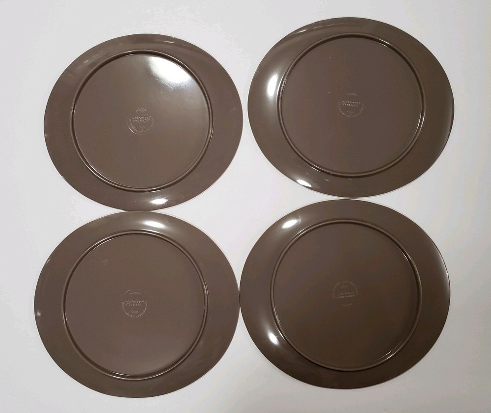 SET/4 INDEPENDENT STUDIES™ Melamine Tan Oval SCRIBBLE TREES PLATES Modern Design
