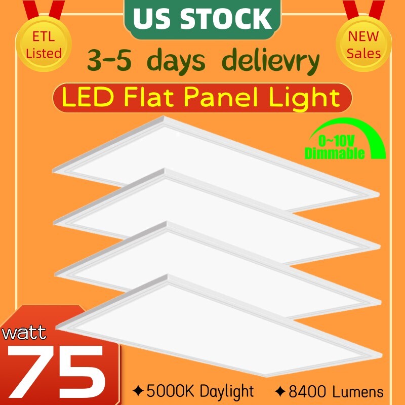 4PC 75W 2x4FT Flat LED Troffer Panel Light LED Drop Ceiling Panel Recessed Light