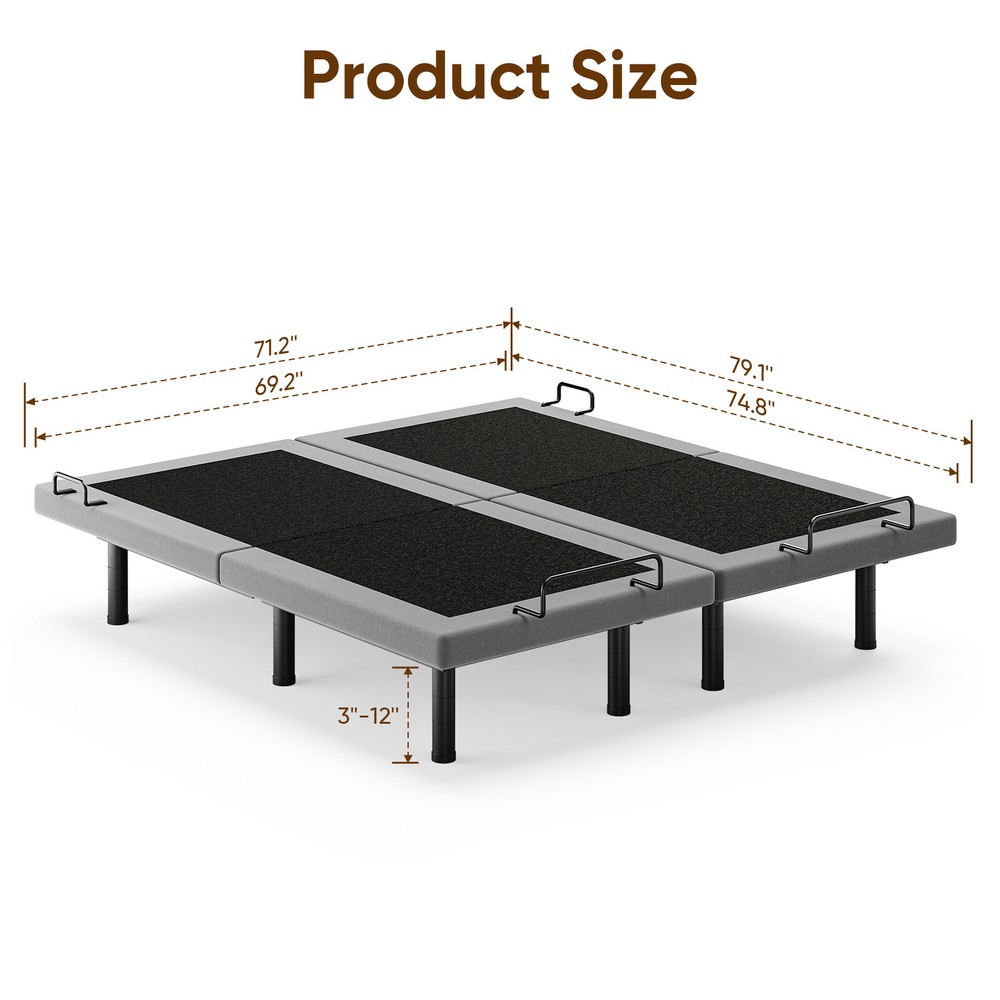 Advanced Adjustable Bed Frame Base With Massage Backlit Remote Dual Quiet Motor