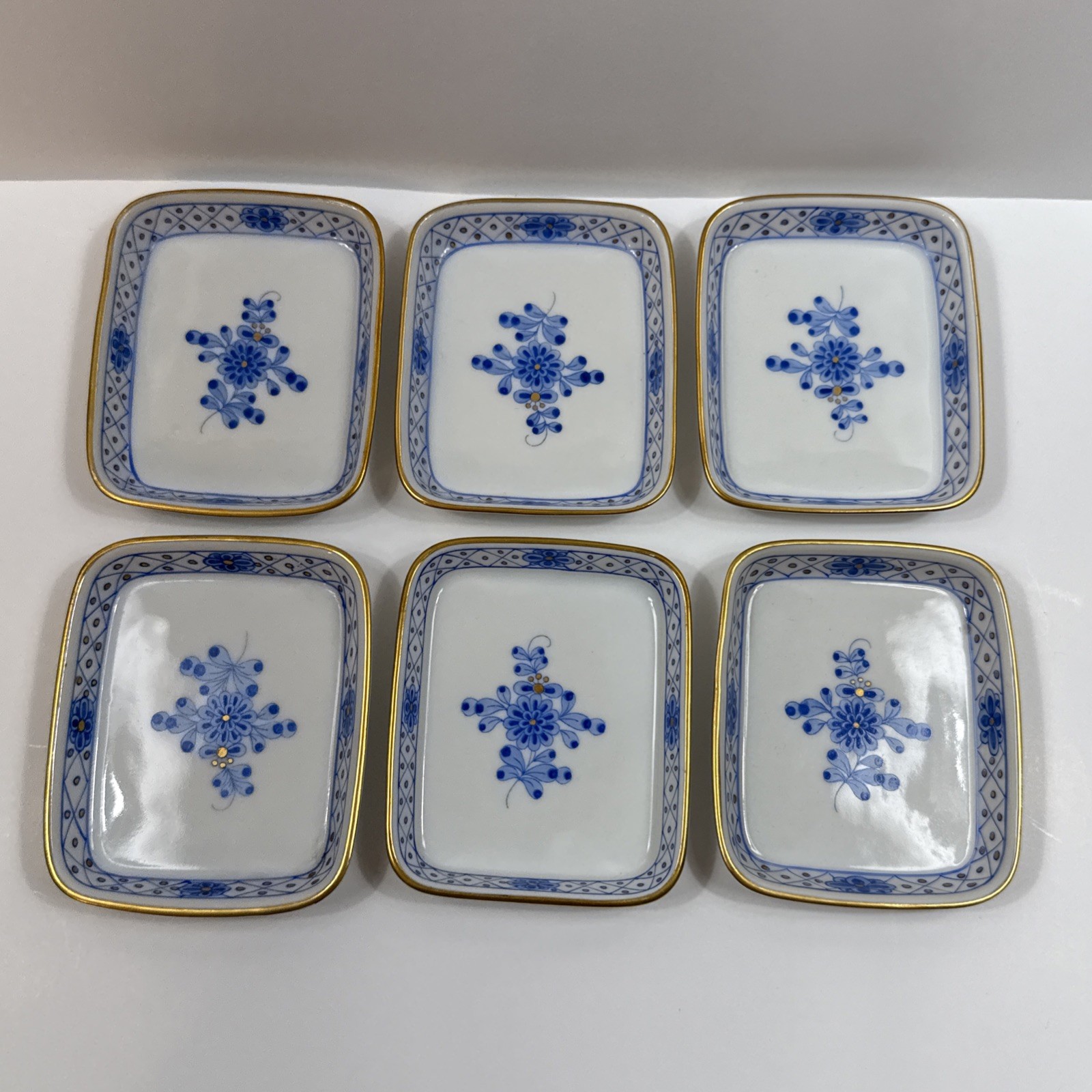 Set of 6 Herend Waldstein Porcelain Miniature Rectangular Pin Trinket Trays
