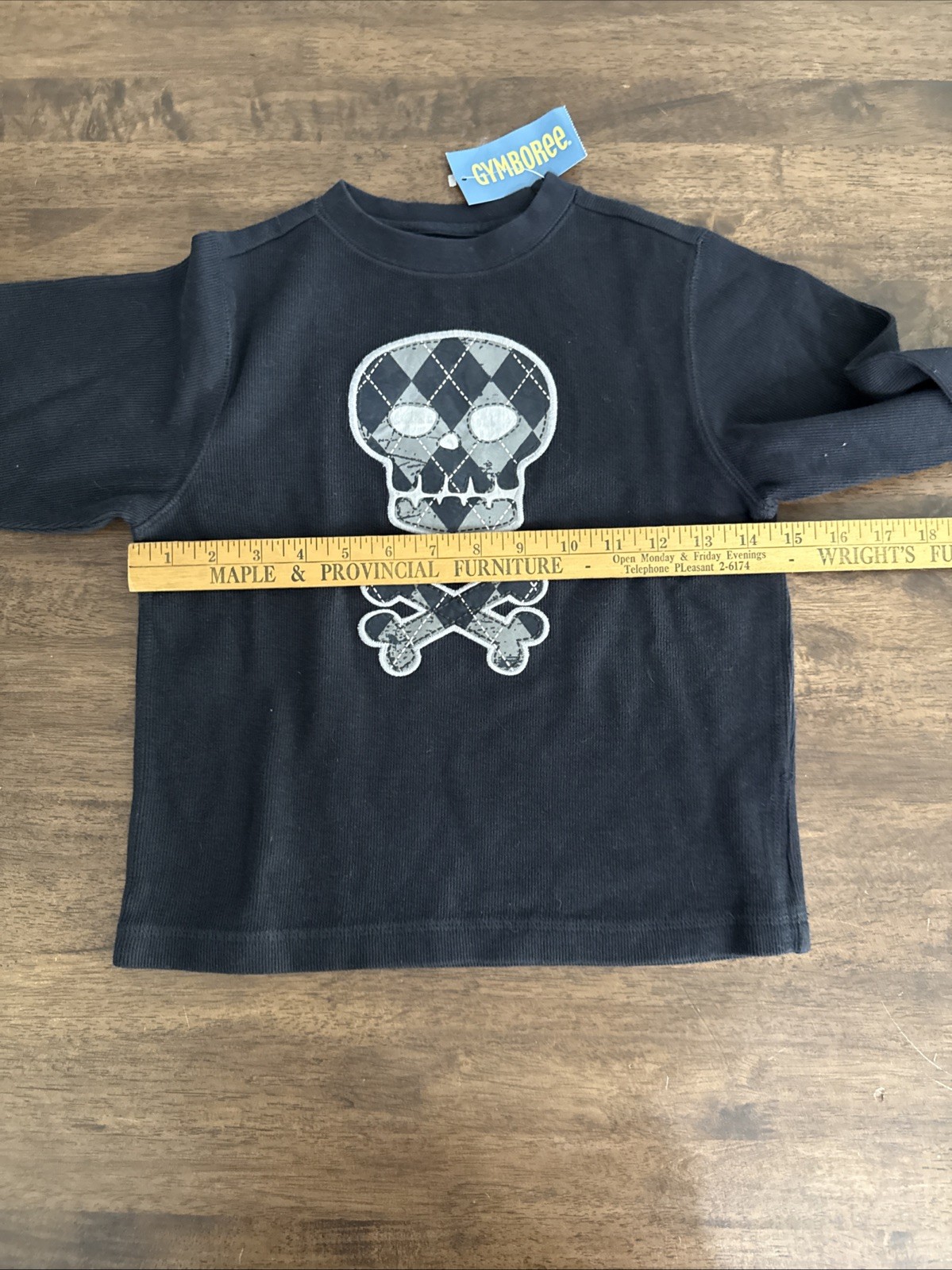 Gymboree Boys Skull Black & Gray Patch Embroidered Long Sleeve T-Shirt Sz 5 NWT