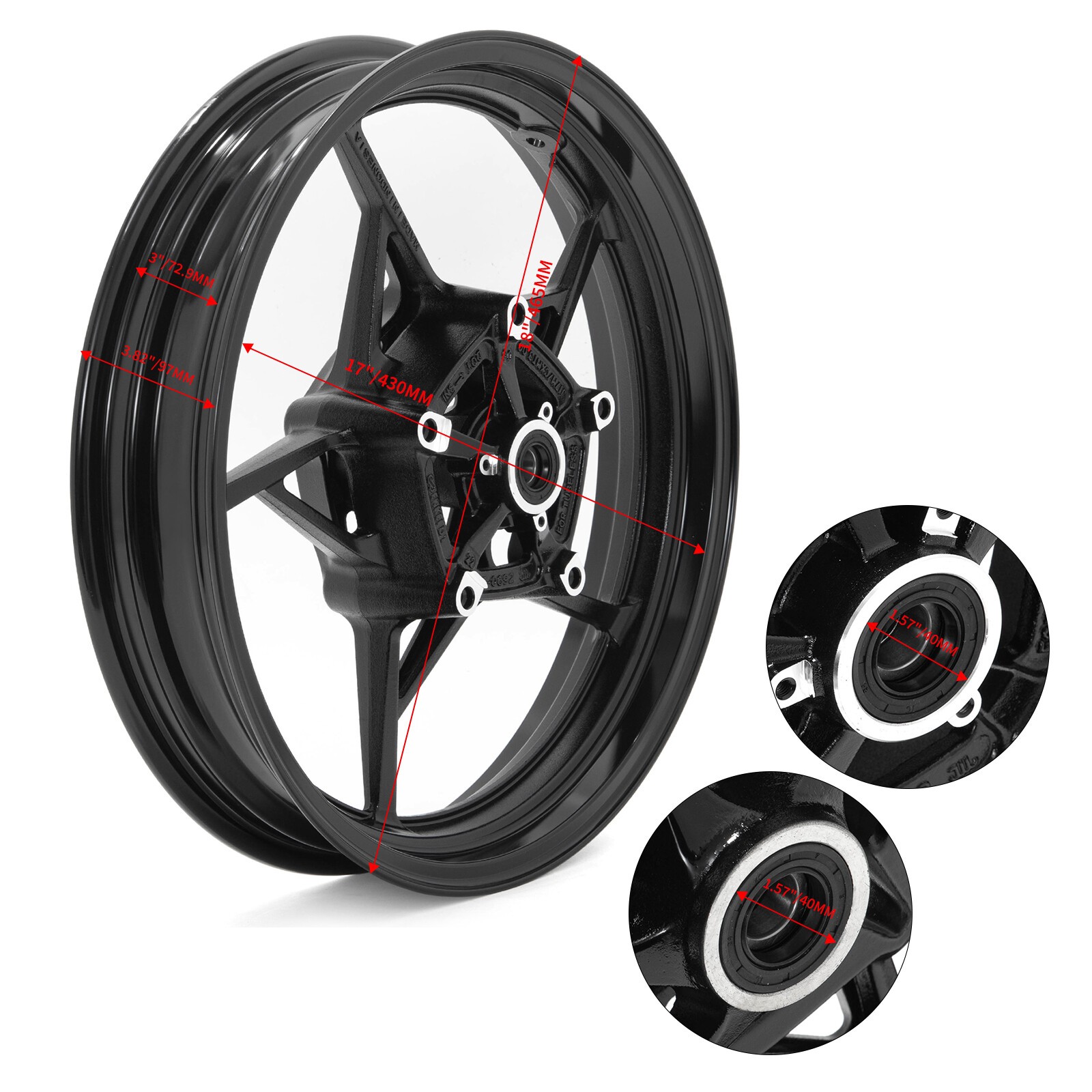 Black 17"x3" Front Wheel Tubeless Rim for Kawasaki Ninja 500R 2024 2025 Z500 SE