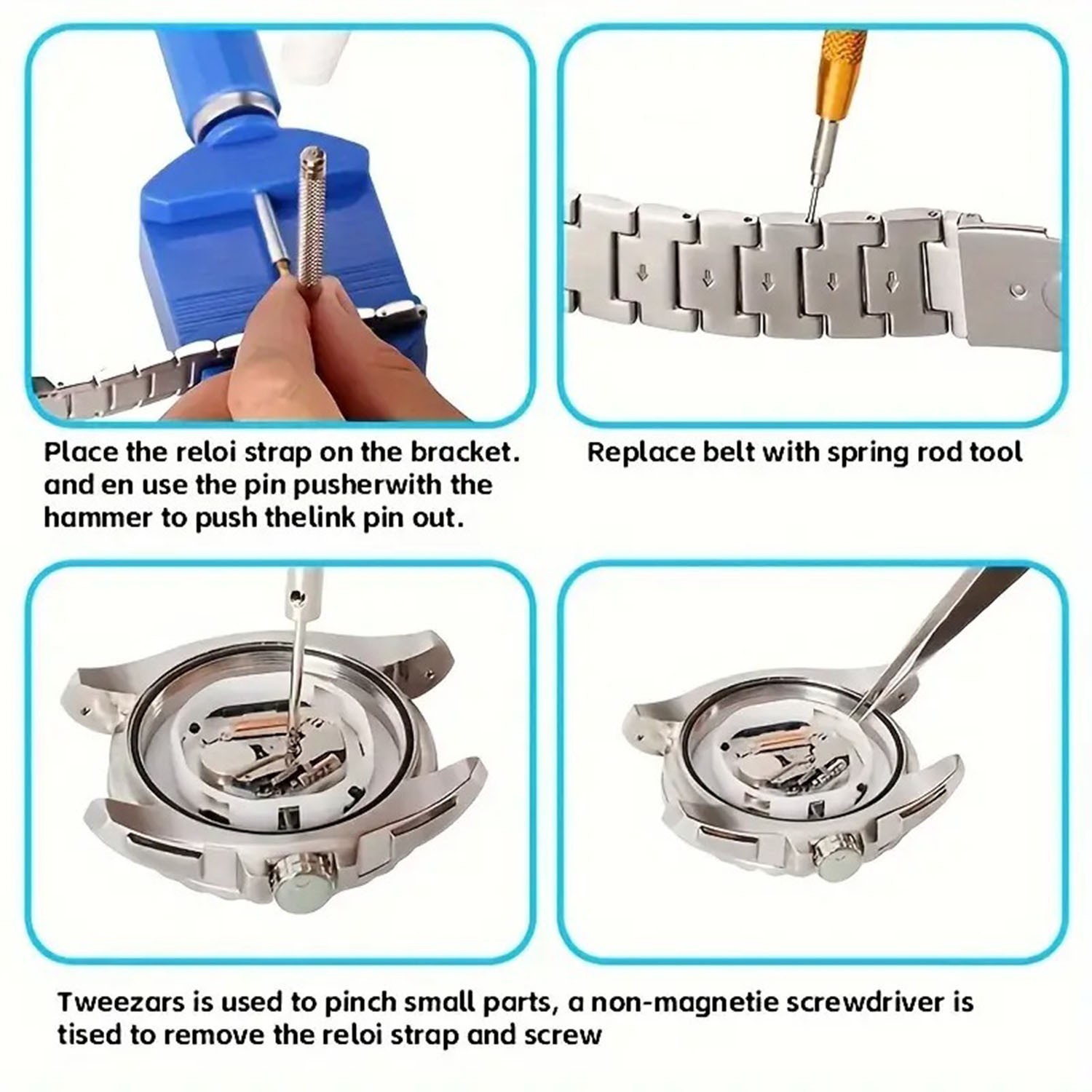 504pcs Watch Repair Kit Watchmaker Back Case Remover Opener Link Pin Spring Bar