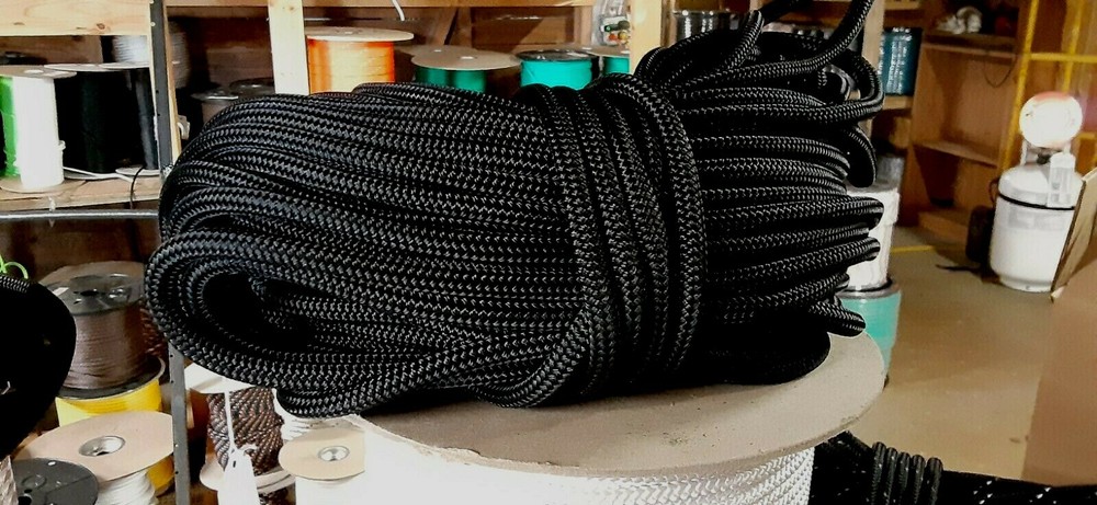 10 mm " x 50 ft. Double Braid-Yacht Braid Polyester/Technora Rope Hank .Black.