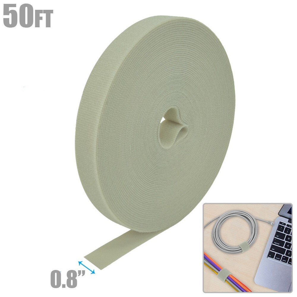 50FT Roll Reusable Hook Loop Self Attaching Cable Tie Fastening Tape Gray