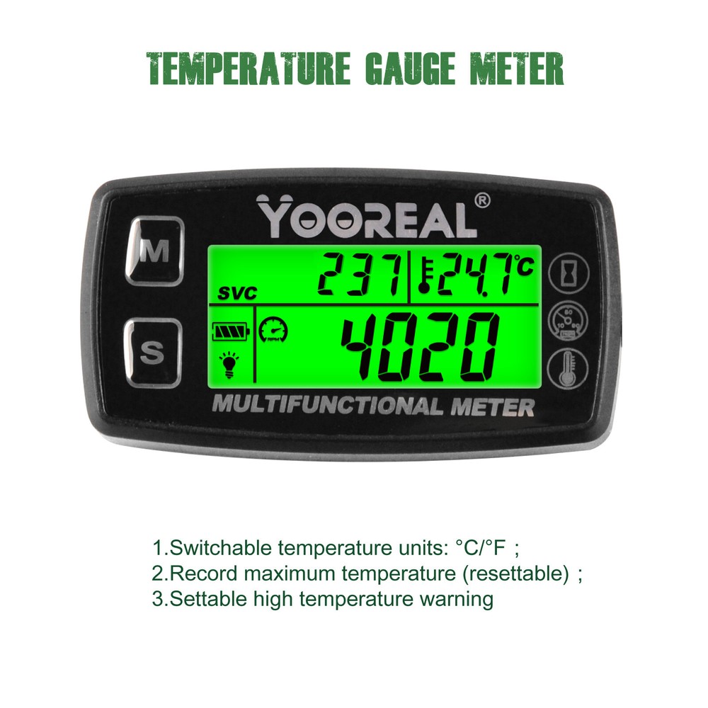 Digital Tachometer Hour Meter Engine Temperature Gauge For Chainsaws Tractor etc