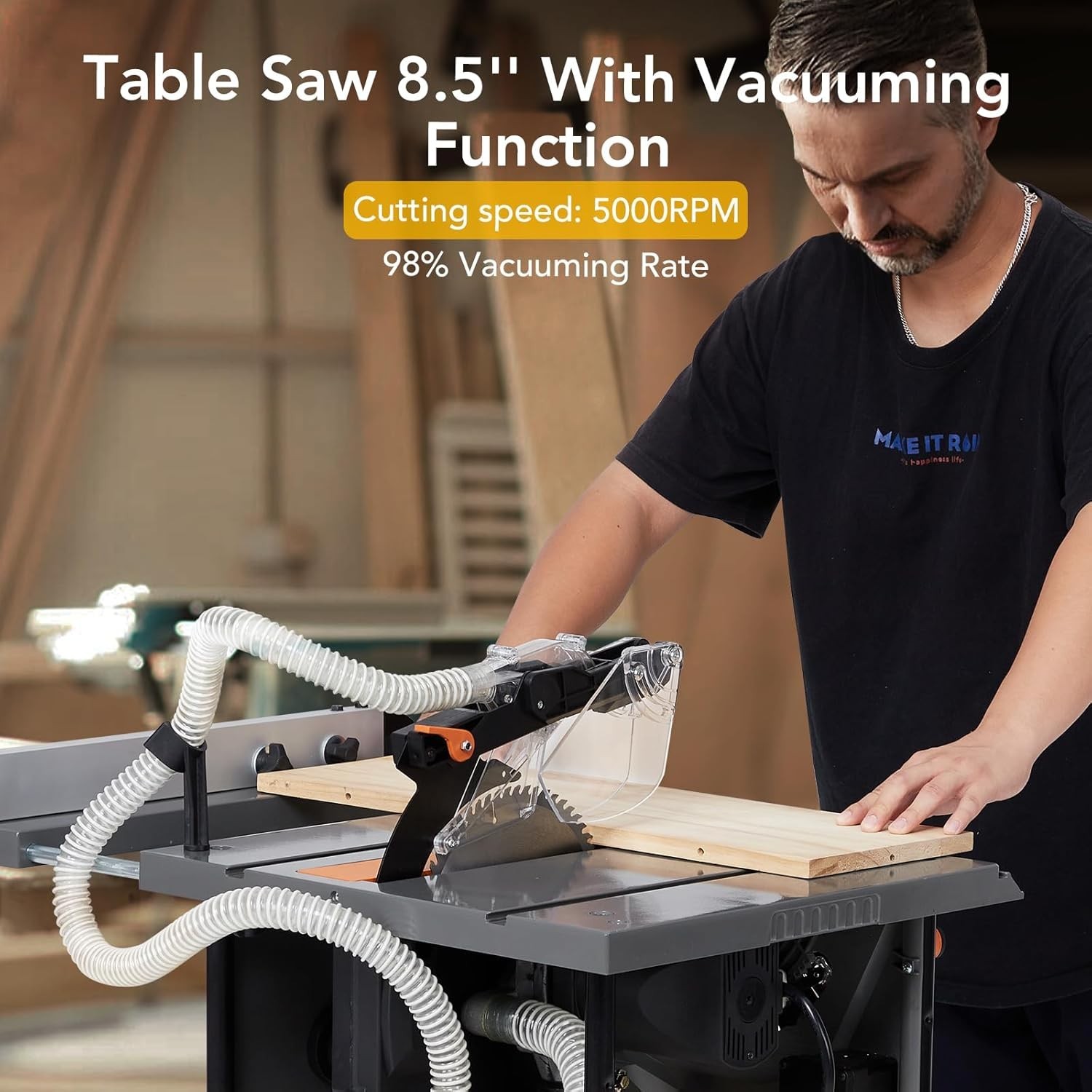 Portable Dust-Free Table Saw 15A 8-1/2in 98%Vacuuming Rate 5000RPM Woodworking