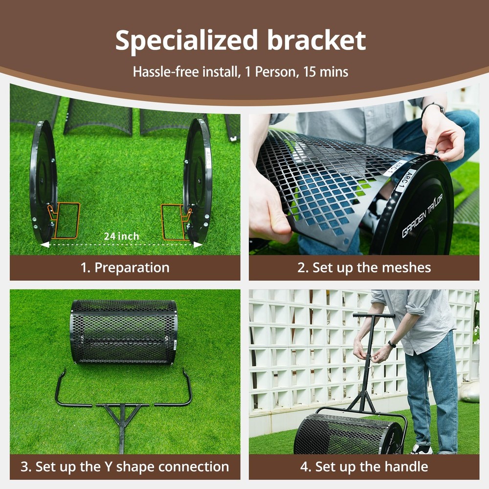 Compost Spreader 24 Inch Peat Moss Spreader with Installation Support Accesso...