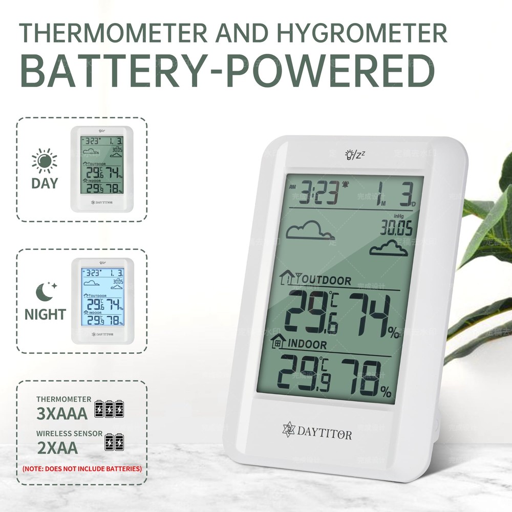 Indoor Outdoor Thermometer Wireless Digital Hygrometer,High Precision Tempera...