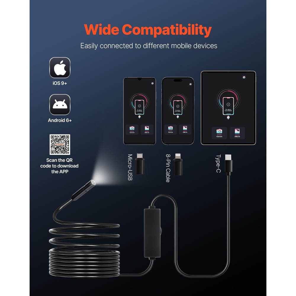 Endoscope Camera 1920P HD Borescope for Android & IOS with 16.4FT Cable