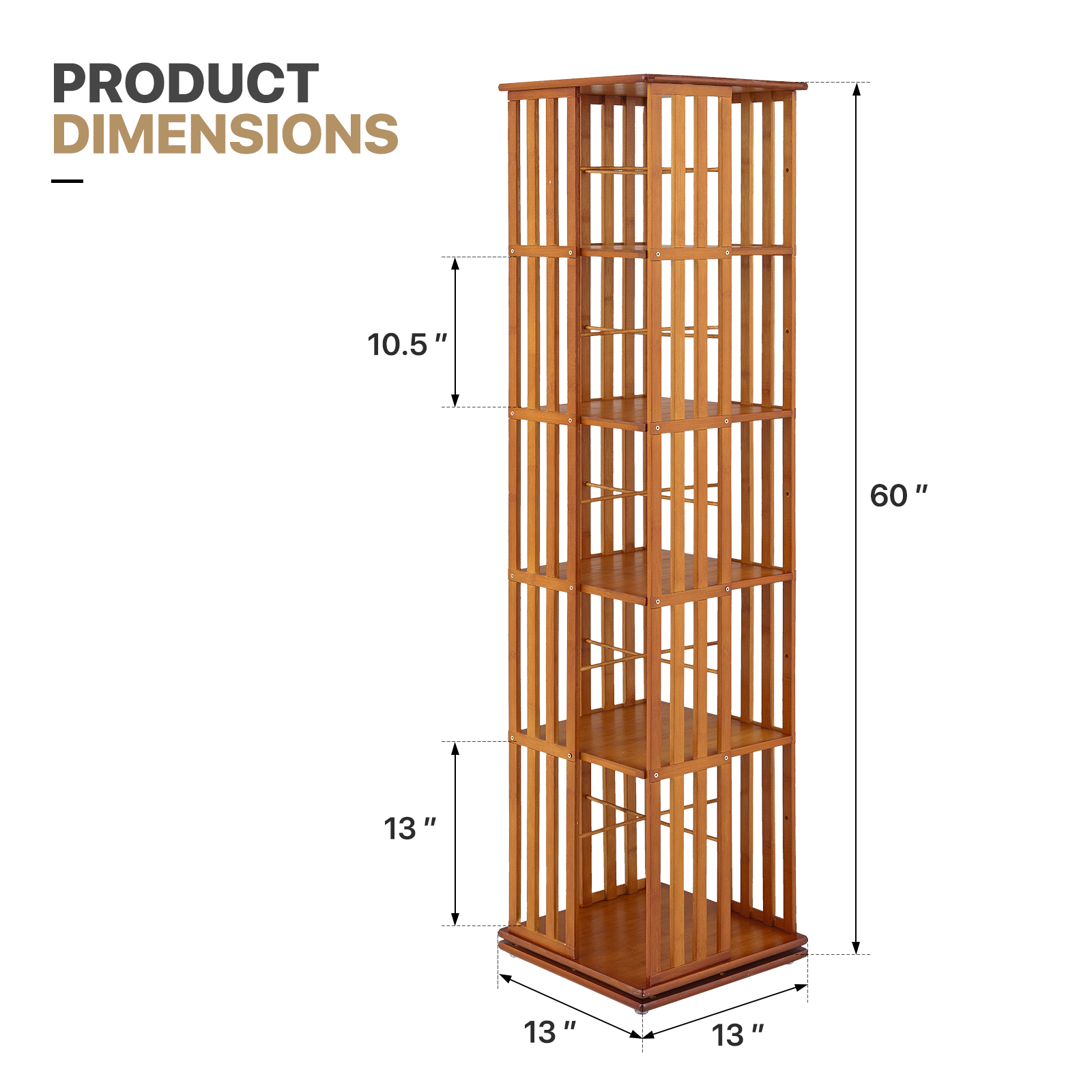 5 Tiers Brown Bamboo Rotating Bookshelf Open Shelving Storage Rack Freestanding